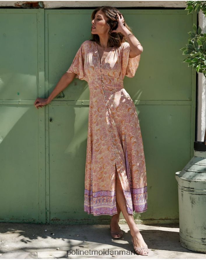 agustina kjole med knapper okker tøj Polin et moi 28TJFF110