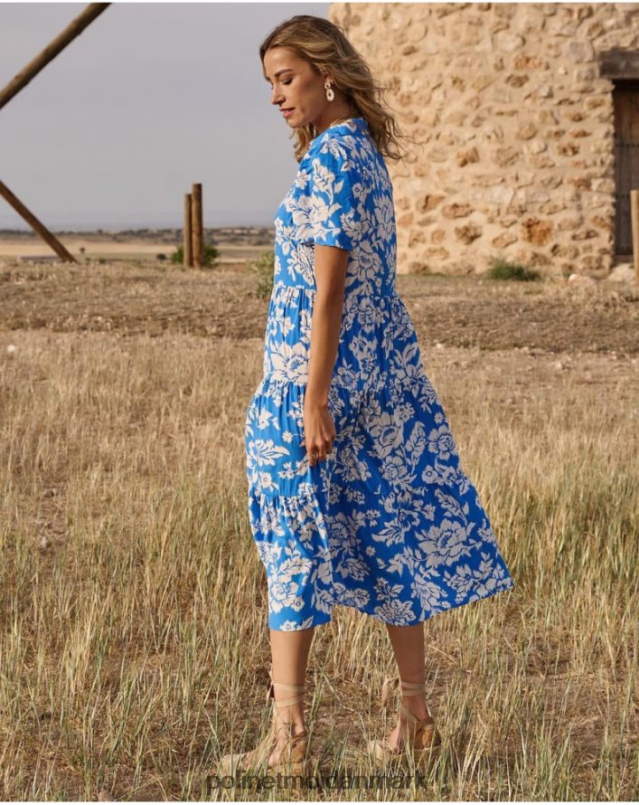 kjole med matilda print klein blå tøj Polin et moi 28TJFF67