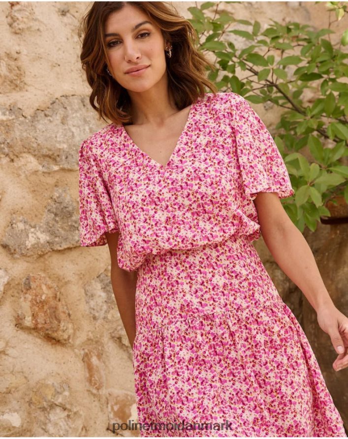 kjole med yolanda ærmer fuchsia tøj Polin et moi 28TJFF76